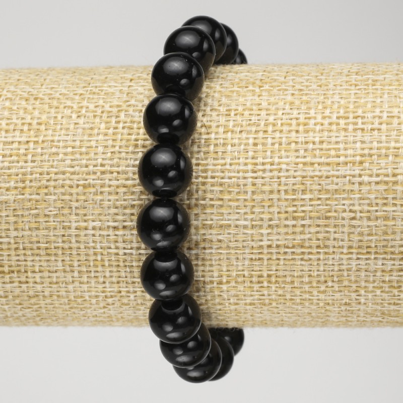 Natural Black Tourmaline Smooth Round Bead Stretch Bracelet, diameter 10mm+