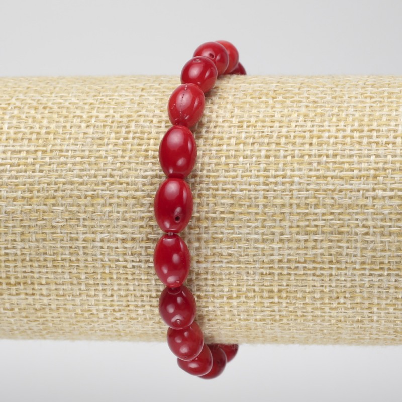 Natural Coral Oval Bead Bracelet, diameter 11x6mm+/-, length 18cm+/- (stretch)
