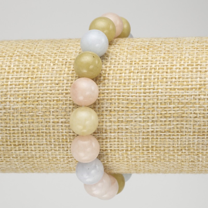 Natural Morganite Smooth Round Bead Stretch Bracelet, diameter 10.5mm+