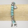 Turquoise (Imitation) Stretch Bracelet, diameter 8mm+/- with Silver-Tone Accents and Turtle Charms, length 18cm+