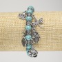 Turquoise Bracelet (Imitation) on Elastic Cord, Diameter 8mm+/- with Silver-Tone Inserts and Charms, Length 18cm+