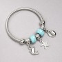 Pandora-Style Bracelet with Turquoise Beads (Imitation), Diameter 14x8mm+/- and Charms with White Rhinestones