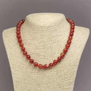 Natural Carnelian Stone Necklace, Smooth Round Beads, Diameter 10mm+/-, Length 45cm+
