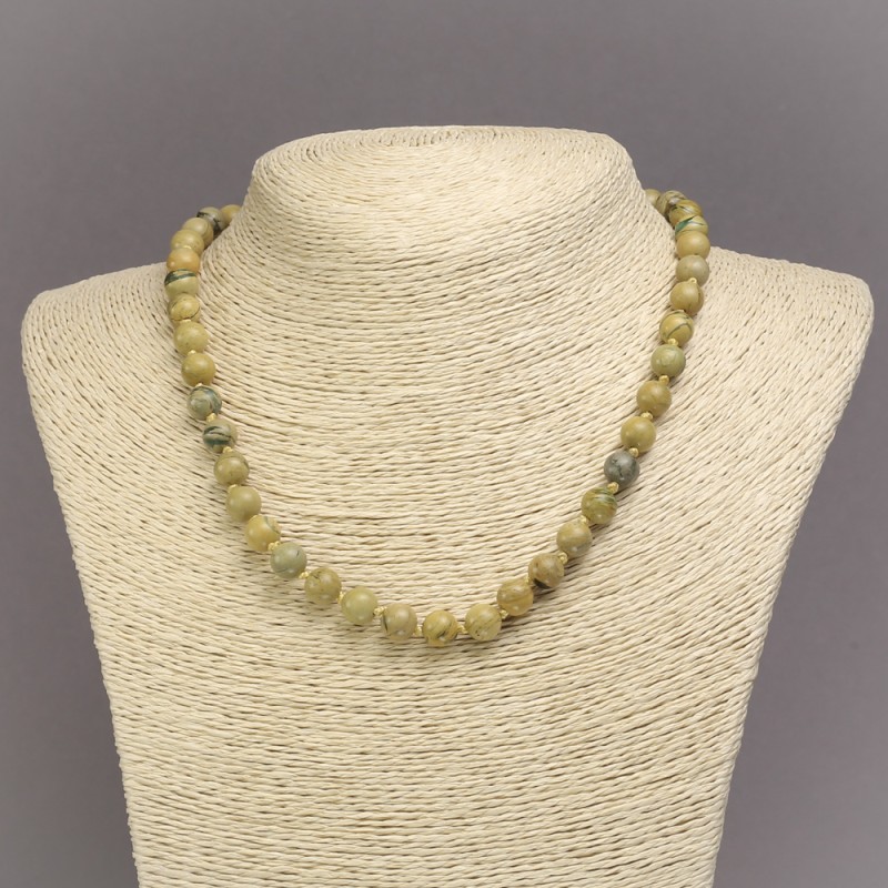 Natural Yellow Jasper Stone Necklace, Smooth Round Beads, Diameter 8mm+/-, Length 45cm+