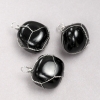 Pendant in Silver-Tone Wire Wrap with Natural Black Onyx, 35x20mm+ Diameter
