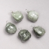 Pendant in Silver-Tone Wire Wrap with Natural Seraphinite Stone, 35x20mm+ Diameter