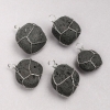 Pendant in Silver-Tone Wire Wrap with Natural Lava Stone, 35x20mm+ Diameter