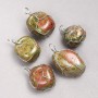 Pendant in Silver-Tone Wire Wrap with Natural Jasper, Bloodstone & Unakite Stones, 35x20mm+ Diameter