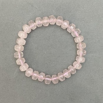 Elastic Bracelet with Natural Rose Quartz Stone, Smooth Rondelle, 9x7mm+ Diameter