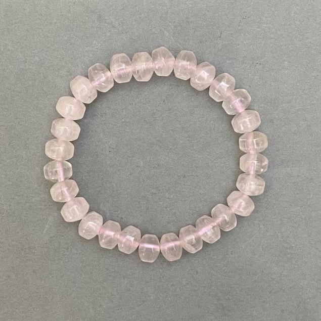 Elastic Bracelet with Natural Rose Quartz Stone, Smooth Rondelle, 9x7mm+ Diameter