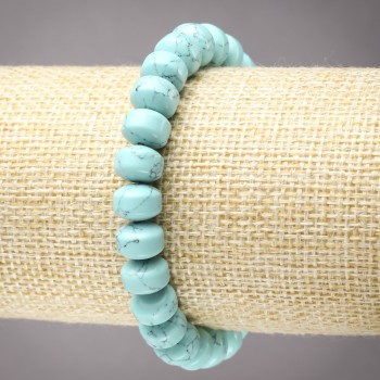 Elastic Bracelet with Natural Turquoise Stone, Smooth Rondelle, 9x7mm+ Diameter