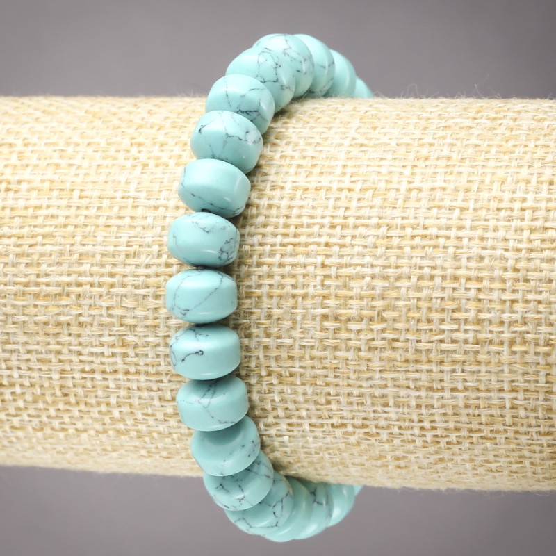 Elastic Bracelet with Natural Turquoise Stone, Smooth Rondelle, 9x7mm+ Diameter