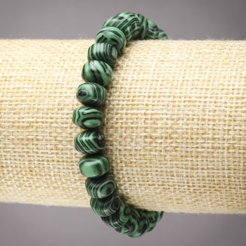 Malachite (Pressed) Bracelet on Elastic Band Smooth Rondelle, Diameter 9x7mm+