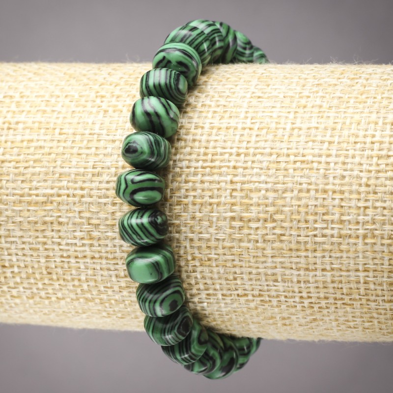 Malachite (Pressed) Bracelet on Elastic Band Smooth Rondelle, Diameter 9x7mm+