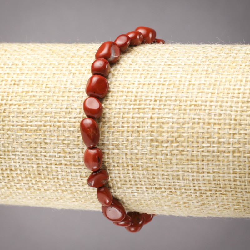 Red Jasper Natural Stone Bracelet on Elastic Band, Tumbled, Diameter 8x6mm+