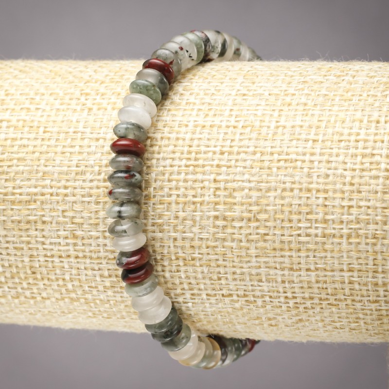 Heliotrope Natural Stone Bracelet on Elastic Band, Smooth Rondelle, Diameter 6x3mm+