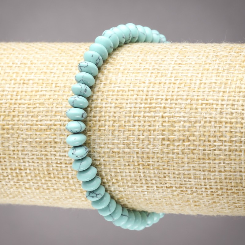 Elastic Turquoise Bracelet, Smooth Rondelle, Diameter 6x3mm+
