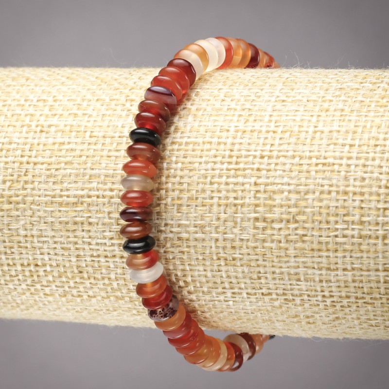 Elastic Bracelet with Natural Carnelian Stone, Smooth Rondelle, Diameter 6x3mm+