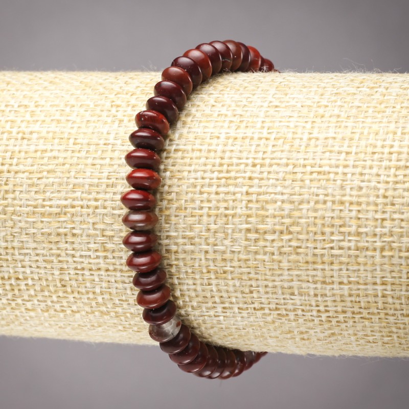 Elastic Bracelet with Natural Red Jasper Stone, Smooth Rondelle, Diameter 6x3mm+
