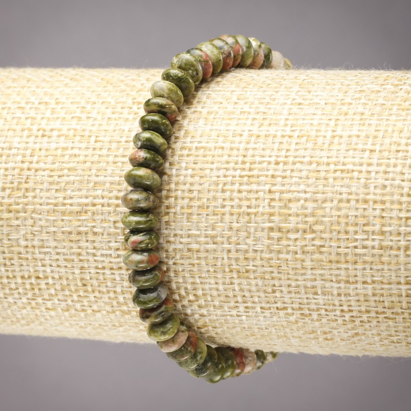 Elastic Bracelet with Natural Jasper, Heliotrope and Unakite Stone, Smooth Rondelle, Diameter 6x3mm+