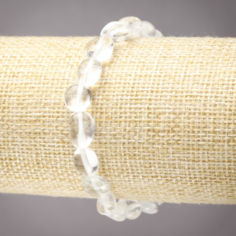 Elastic Bracelet with Natural Rock Crystal Stone, Tumbled, Diameter 8x10(+-)mm+