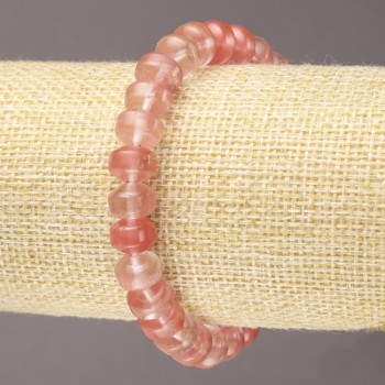 Elastic Bracelet with Natural Chalcedony Stone, Smooth Rondelle, Diameter 9x7mm+