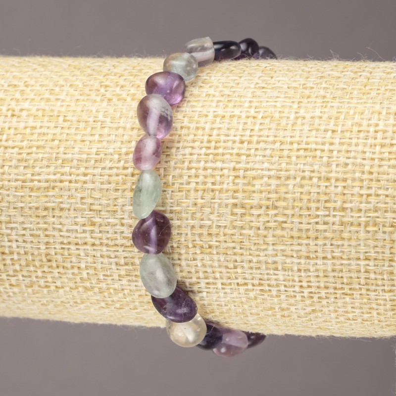 Fluorite Natural Stone Bracelet on Elastic Band, Tumbled, Diameter 7x9mm+