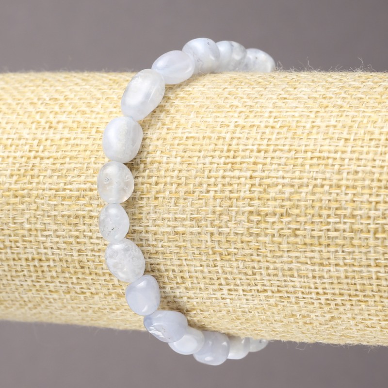 Blue Agate Natural Stone Bracelet on Elastic Band, Tumbled, Diameter 10x8mm+