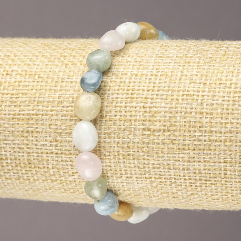 Morganite Natural Stone Bracelet on Elastic Band, Tumbled, Diameter 7x9(+-)mm