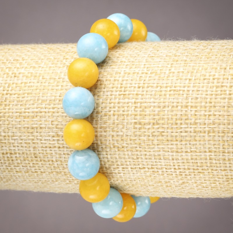 Bracelet Aquamarine with Citrine smooth beads, diameter 10mm±, length 18cm± (stretch)