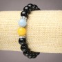 Agate (Pressed) with Citrine and Aquamarine Bracelet on Elastic Band, Smooth Round Beads, Diameter 10mm+-, with Silver-Tone Rhinestone Accents