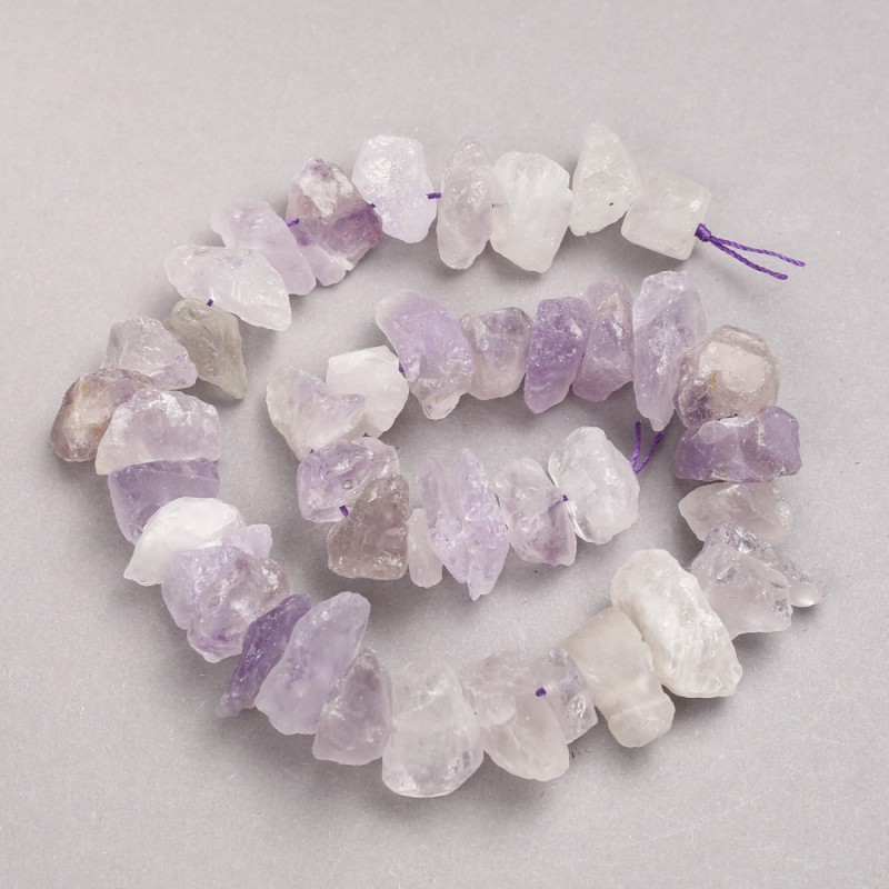 Raw Stone Amethyst Beads on Thread, Tumbled, Diameter 12x20mm +/-, Length 42cm +
