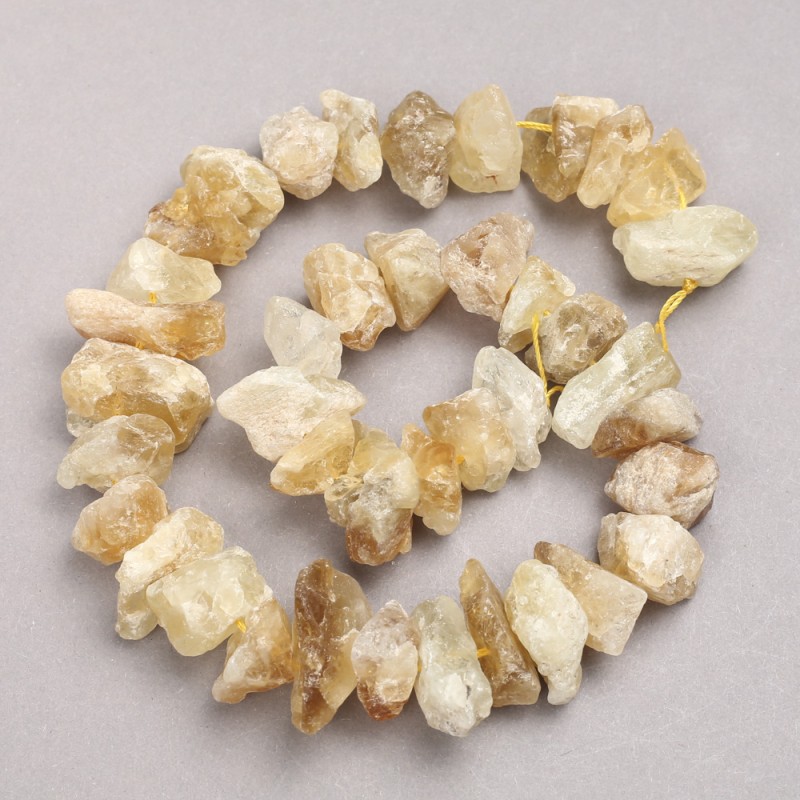 Raw Stone Citrine Beads on Thread, Tumbled, Diameter 10x18mm +/-, Length 42cm +
