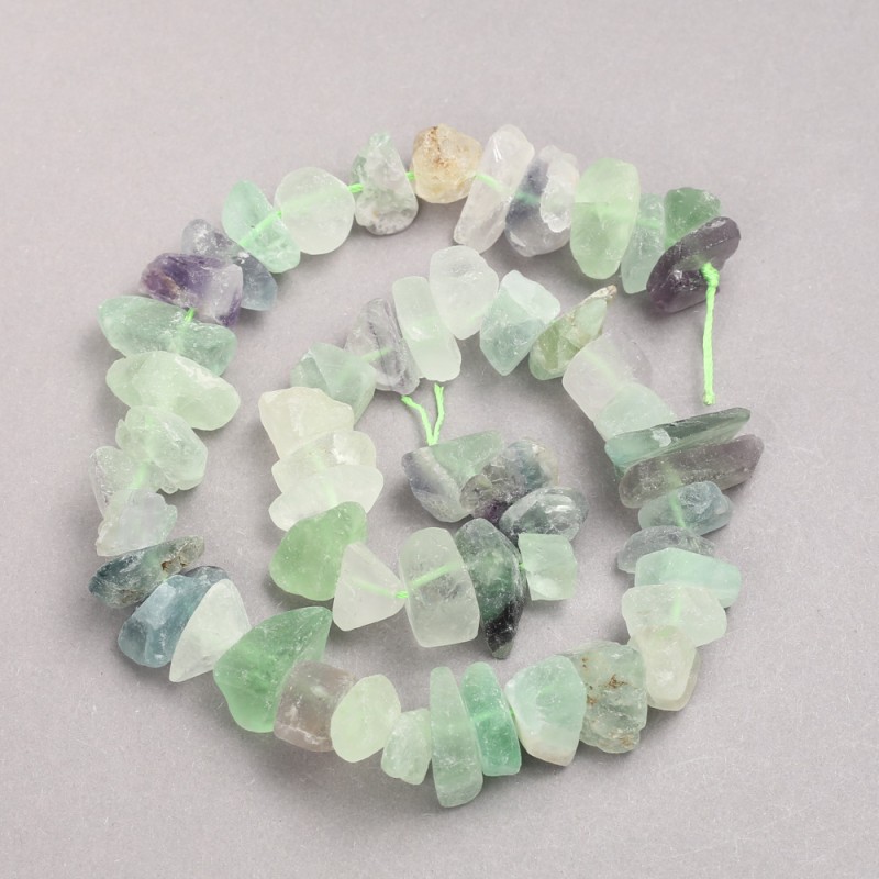 Raw Stone Fluorite Beads on Thread, Tumbled, Diameter 10x15mm +/-, Length 42cm +