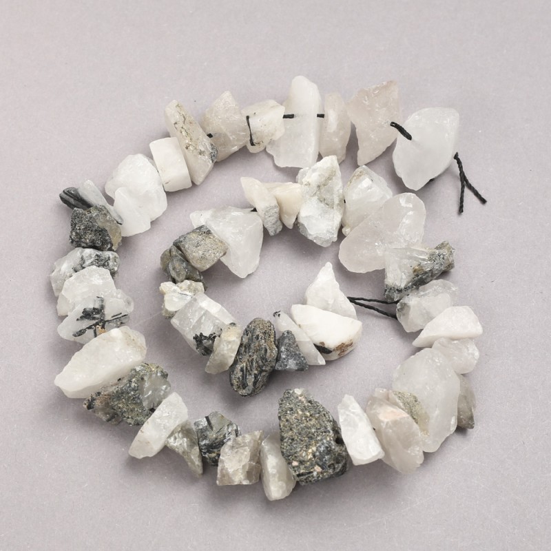 Raw Stone Beads – Rutilated Quartz "Hairy" on Strand, Tumbled, Diameter 10x18mm+/-, Length 42cm+
