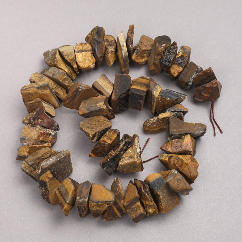 Raw Stone Beads – Tiger's Eye on Strand, Tumbled, Diameter 10x18mm+/-, Length 42cm+