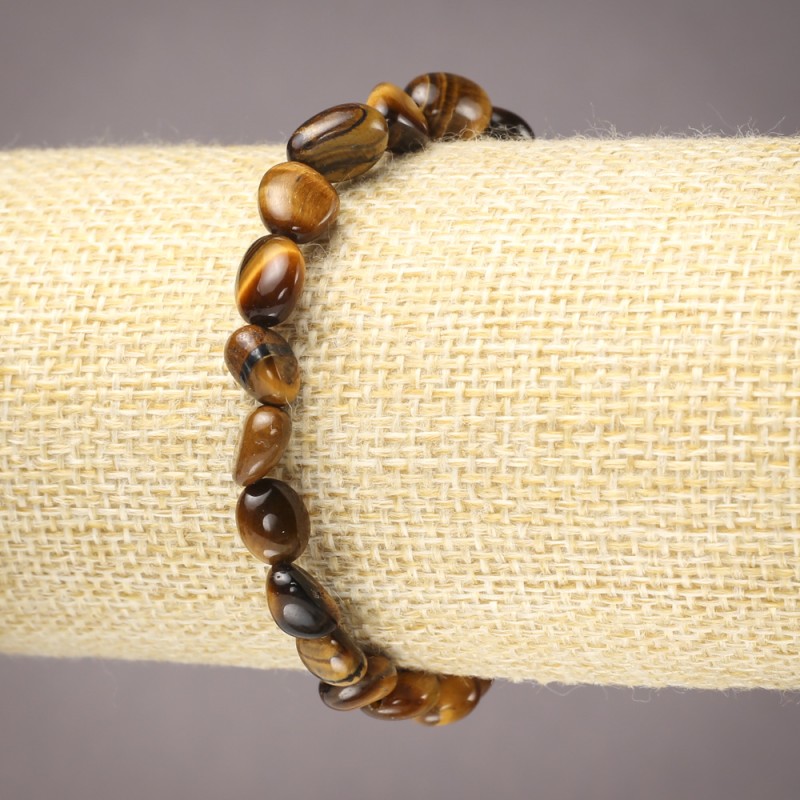 Elastic Bracelet, Natural Stone Tiger's Eye, Tumbled, Diameter 6x8mm