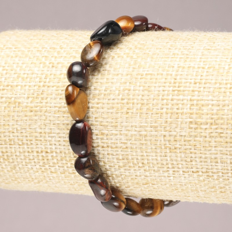 Elastic Bracelet, Natural Stone Bull's Eye, Hawk's Eye, Tiger's Eye, Tumbled, Diameter 6x8mm+
