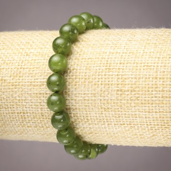Natural Stone Bracelet on Elastic Band Canadian Jadeite Smooth Round Bead, 8mm+ Diameter