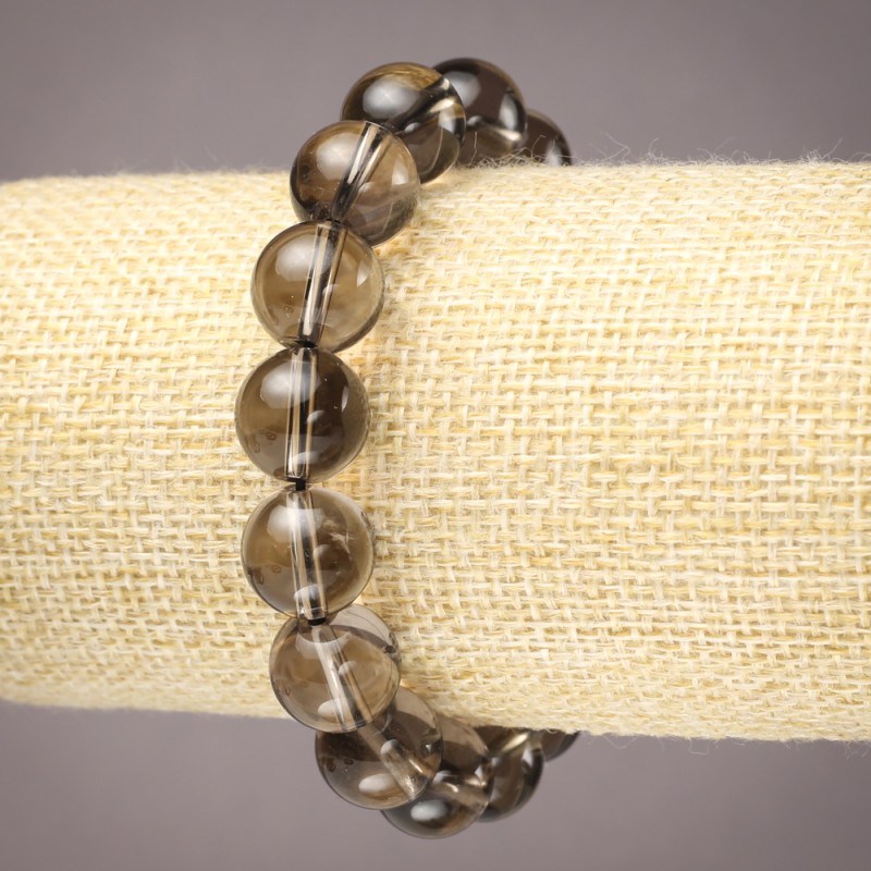 Elastic Bracelet, Natural Stone Smoky Quartz, Smooth Round Beads, Diameter 12mm+