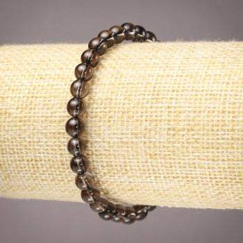 Natural Stone Bracelet on Elastic Band Smoky Quartz Smooth Round Bead, 6mm+ Diameter
