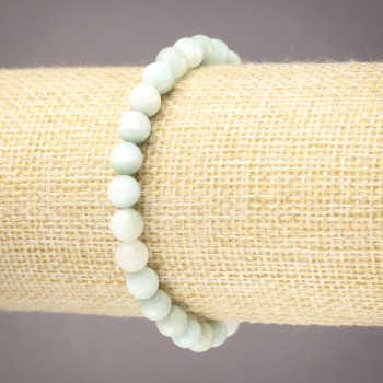 Elastic Bracelet, Natural Stone Larimar, Smooth Round Beads, Diameter 6mm+
