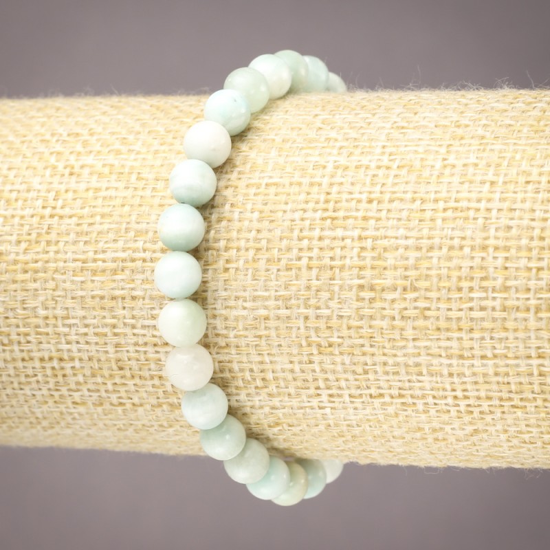 Elastic Bracelet, Natural Stone Larimar, Smooth Round Beads, Diameter 6mm+