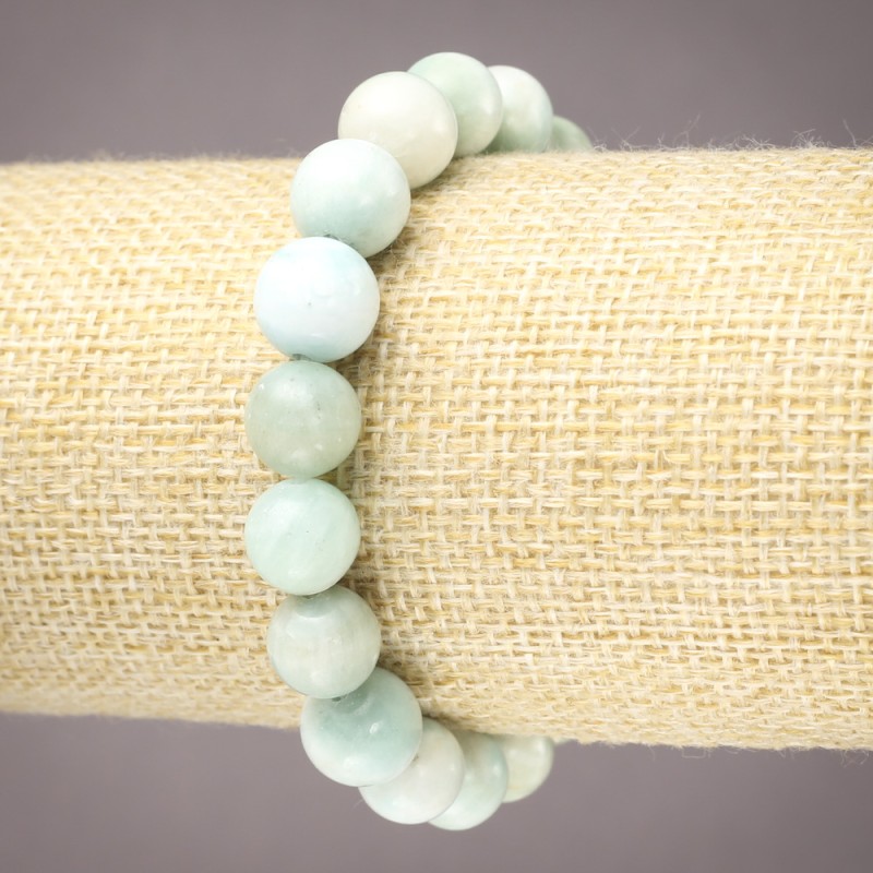 Natural Stone Bracelet on Elastic Band Larimar Smooth Round Bead, 10mm+ Diameter