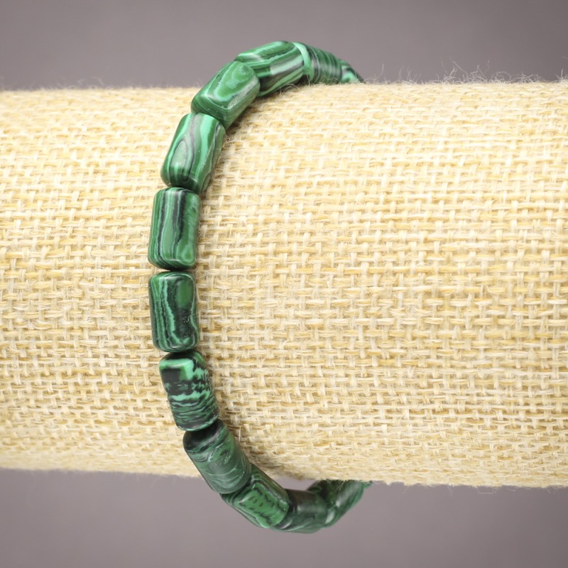 Elastic Bracelet, Malachite (Pressed), Smooth Cylinder, Diameter 10x6mm+