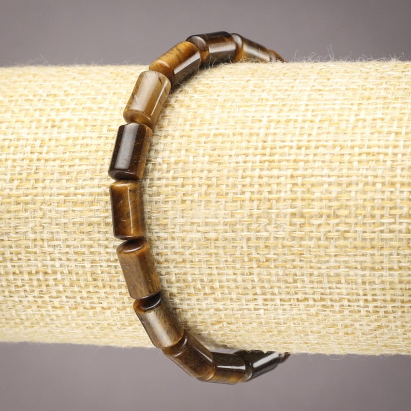 Tiger Eye Natural Stone Smooth Cylinder Bracelet on Elastic Band, diameter 10x6mm+