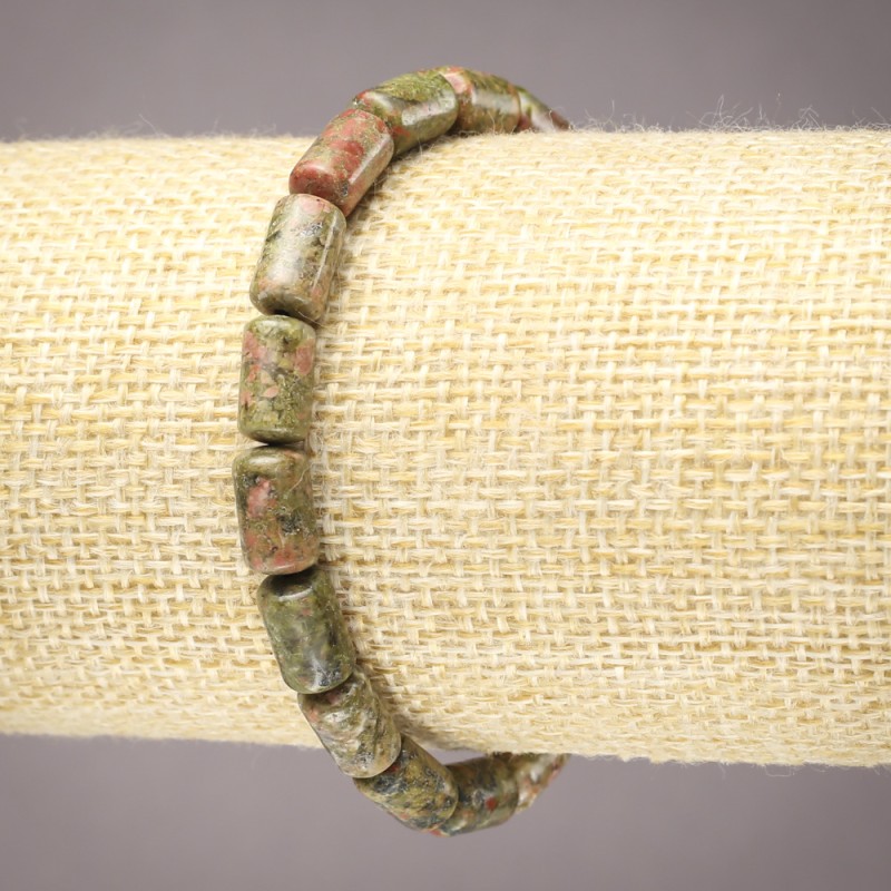 Jasper Heliotrope Unakite Natural Stone Smooth Cylinder Bracelet on Elastic Band, diameter 10x6mm+