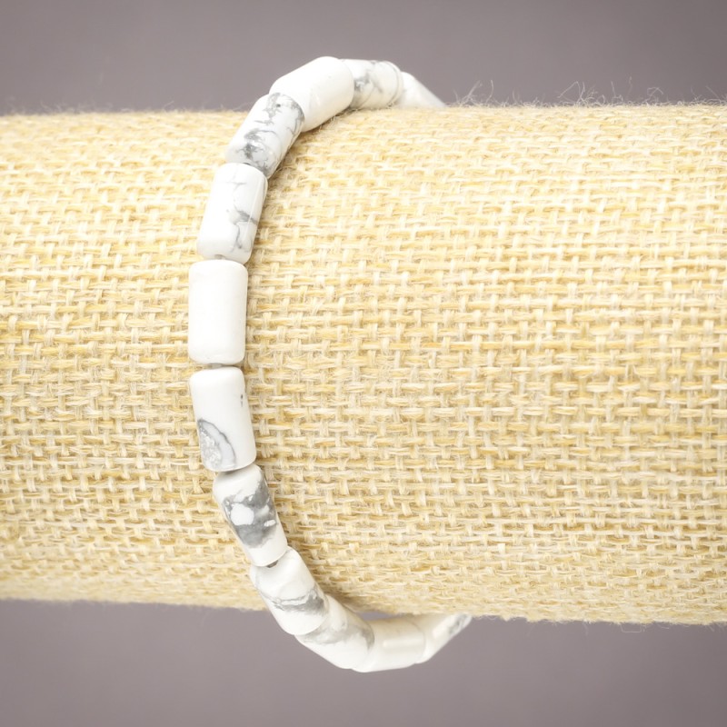 Cacholong Natural Stone Smooth Cylinder Bracelet on Elastic Band, diameter 10x6mm+