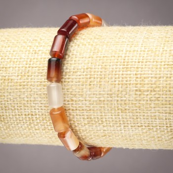 Carnelian Natural Stone Smooth Cylinder Bracelet on Elastic Band, diameter 10x6mm+