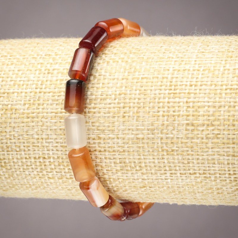 Carnelian Natural Stone Smooth Cylinder Bracelet on Elastic Band, diameter 10x6mm+